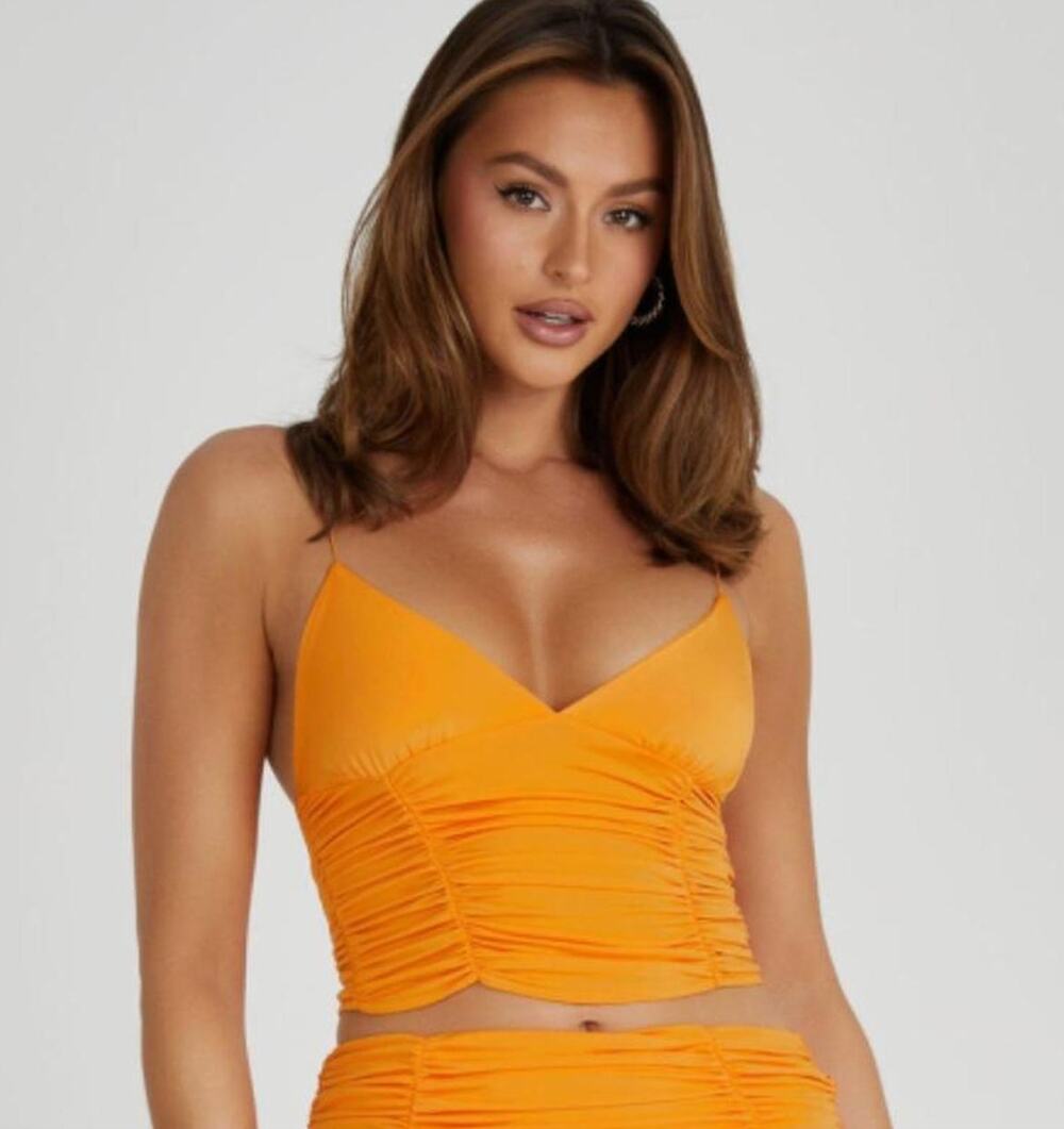 MESHKI Orange Jersey Ruched Cami Tank Top Size S
